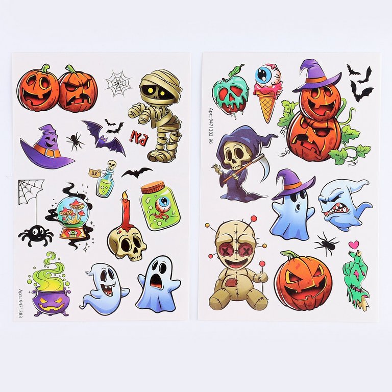 Наклейка-тату Набор 2 листа "Хэллоуин. Страшилки" 10х20 см