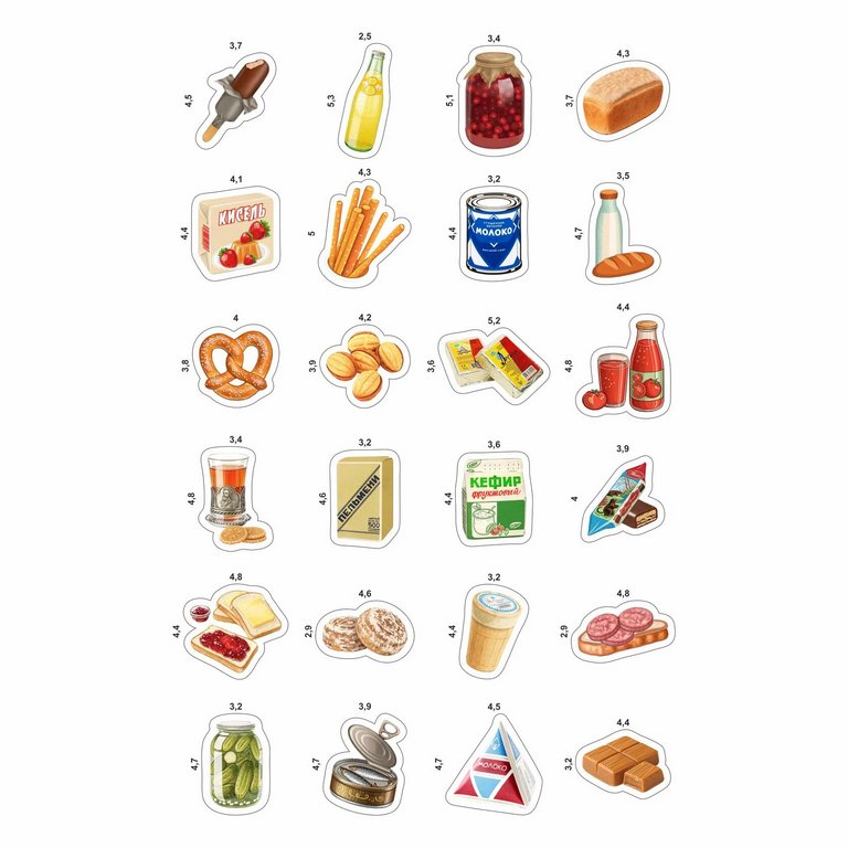 Набор наклеек  4 листа "Советские продукты" (24 шт) Nalepking