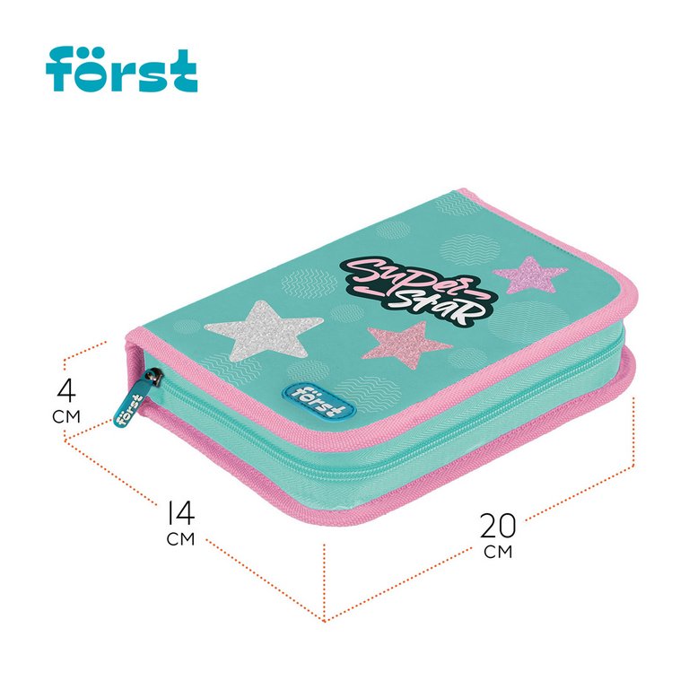 Пенал 1 отд. 1 откид. планка для девочки Forst "Super star" 14x20x4 cм (ткань)