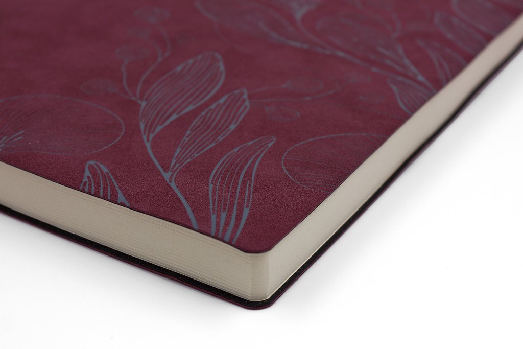 Бизнес-блокнот А4 128л., 205*270 мм, кожзам Полином "LEAVES" клетка+точка, цв. винный/серый