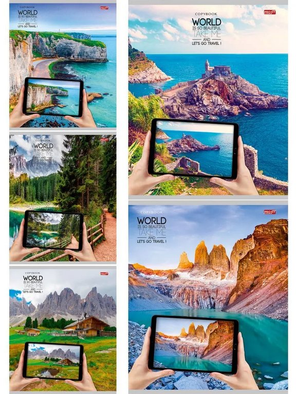 Тетрадь 48 лист кл. А5 на скрепке Profit "ПУТЕШЕСТВУЯ С ПЛАНШЕТОМ" цвет. мелов. обл.