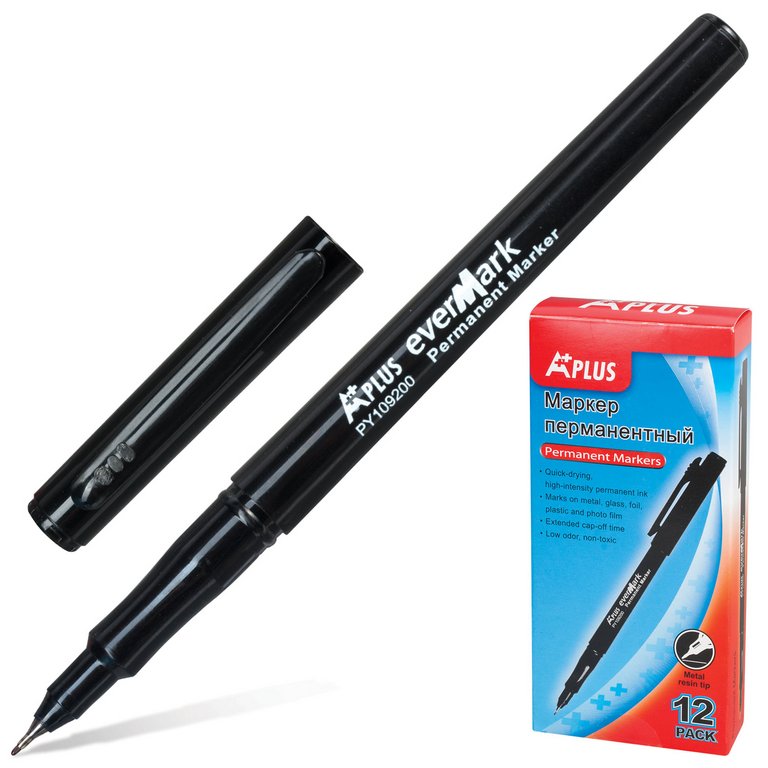 Маркер перманентный  0,5-0,33 мм BEIFA черный, тонкий метал. наконечник