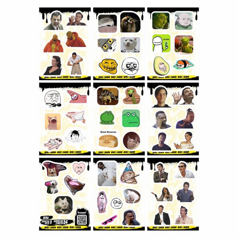 Набор наклеек  9 листов "Мемы" (54 шт) Nalepking