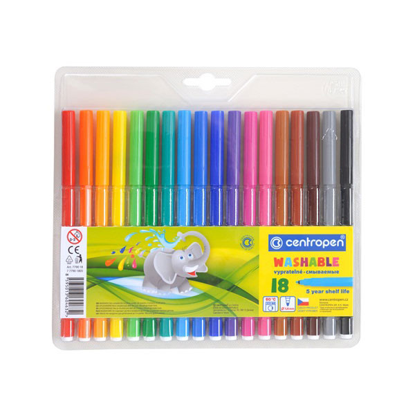 Набор фломастеров 18 цв. Centropen смываемые, блистер