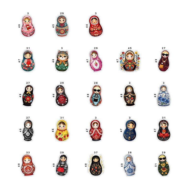 Набор наклеек  4 листа "Матрёшки" (23 шт) Nalepking