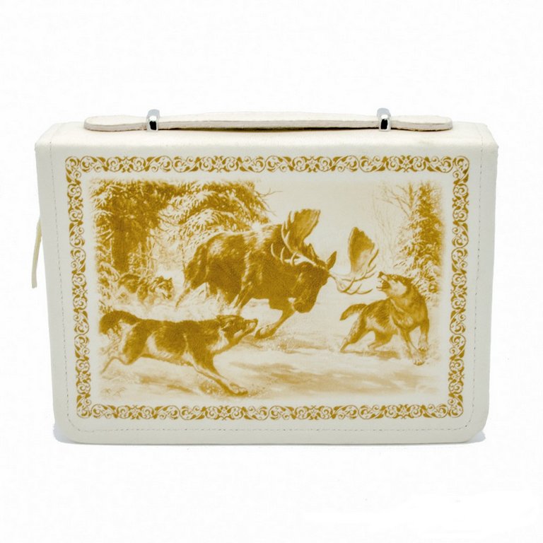 Несессер подарочный "Привал" футляр из кожи с худож. выжиганием, приборы на 2 персоны, бежевый