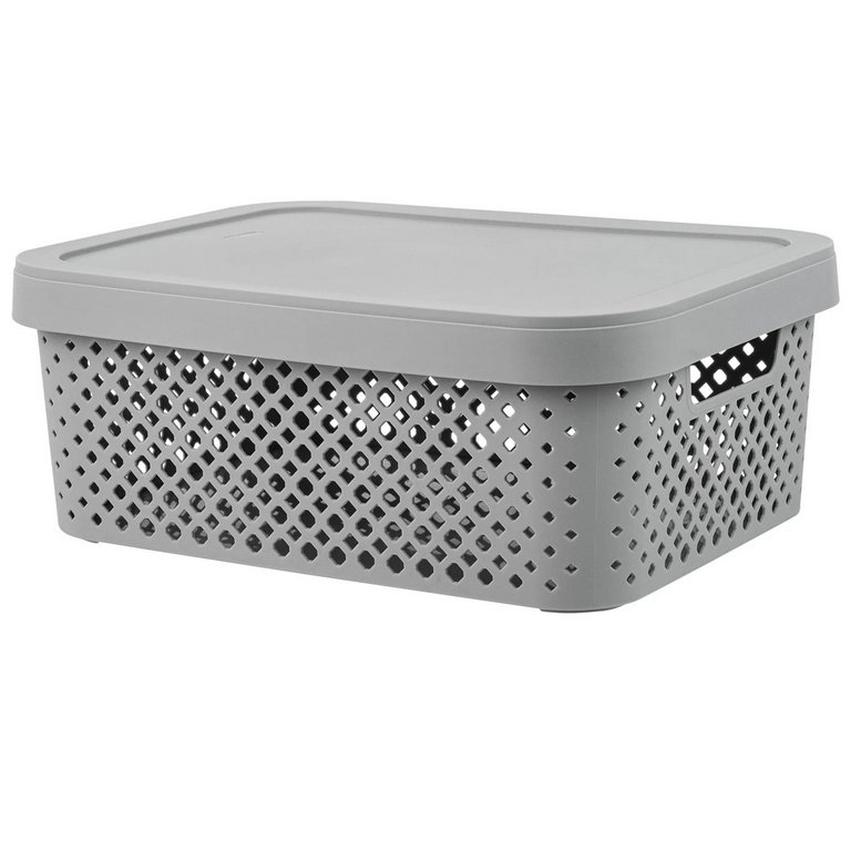 Корзина для хранения пластик. 10л. с крышкой 36*27*13 см цв. серый шторм