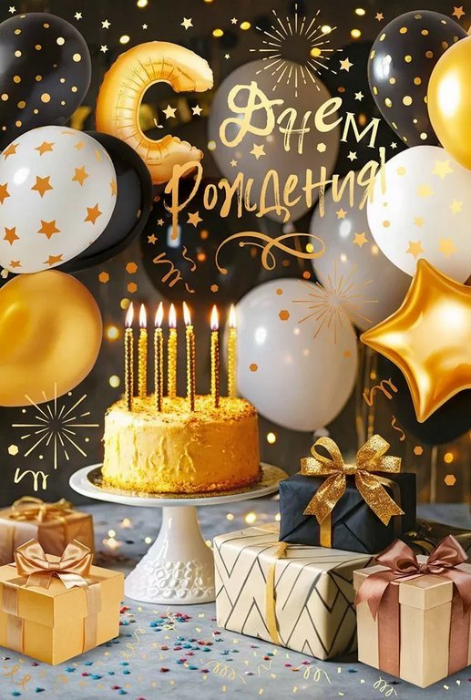 Открытка средняя "С днем рождения!" текст (с конвертом для подарочного сертификата)