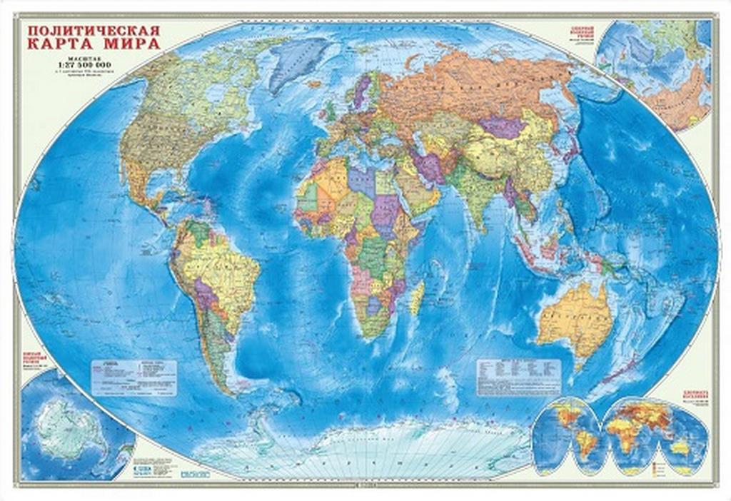 Карта мира политическая 101*69 см. М 1:27,5млн. ламинированная ГЕОДОМ
