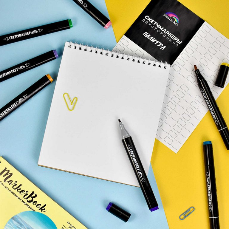 Маркер для скетчинга  12шт/уп Феникс+ КАЛАН двусторонние в пласт. пенале