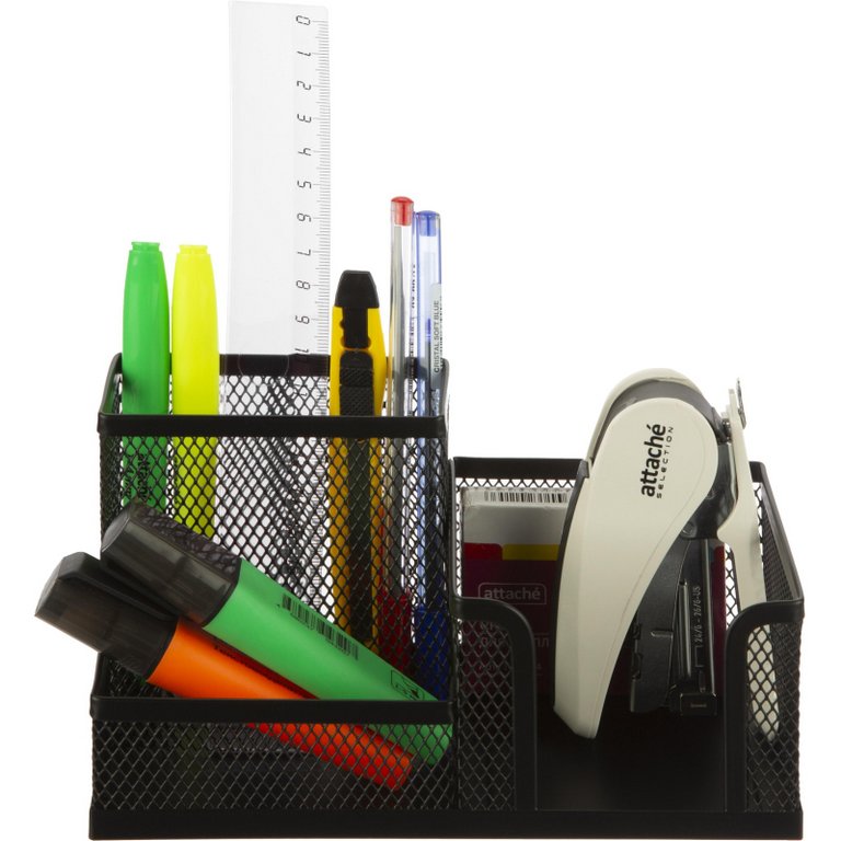 Подставка наст д/канц. принадлеж. металл, Attache 185x93x102 мм метал. 3 отд чёрная