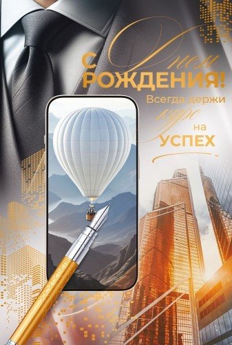 Открытка средняя "С днем рождения!" текст (с конвертом для подарочного сертификата) мужская