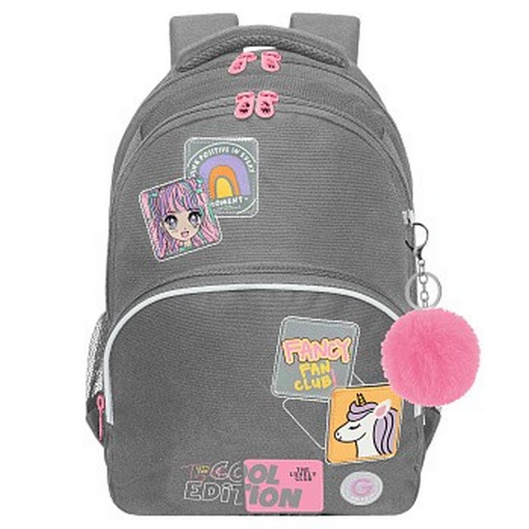 Рюкзак школьный для девочки Grizzly 27*40*20 см, серый