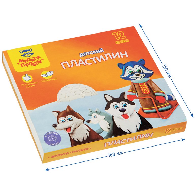 Пластилин 12 цв. 180 гр. Мульти-Пульти "Енот на Аляске" со стеком