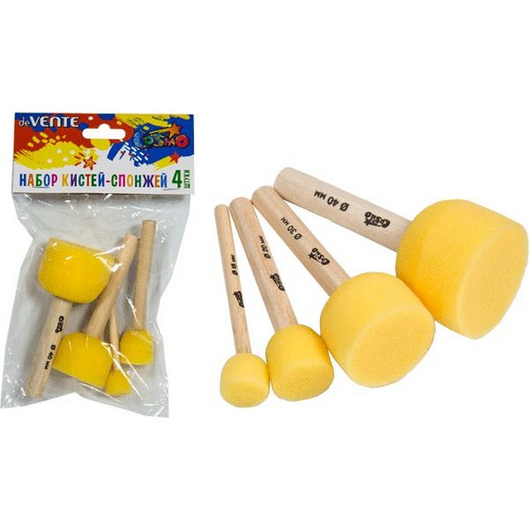Кисть  губка круглая, поролон, 15,20,30,40 мм  дерев. ручка  4 шт/уп