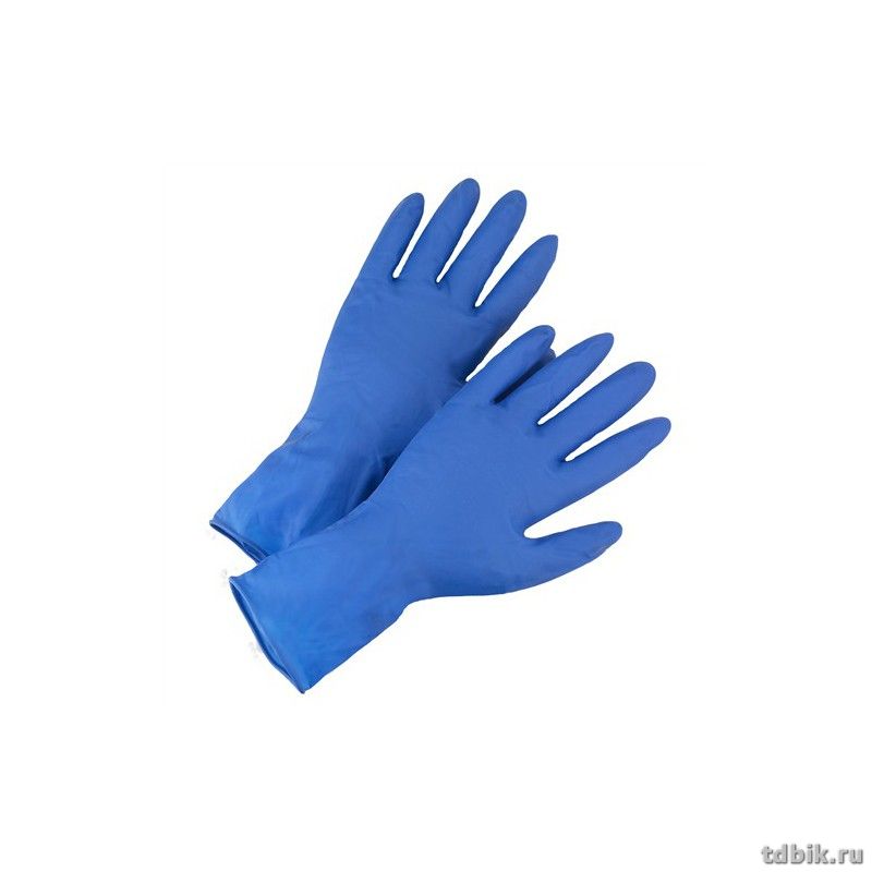 Перчатки латексные без х/б напыления, прочные, Komfi, размер L, синие, 28 гр., (в инд.упаковке)