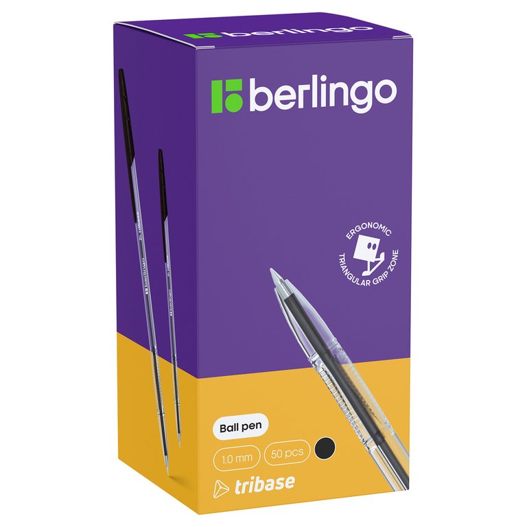 Ручка шариковая Berlingo "Tribase" 1 мм, черная (линия 0,8мм)