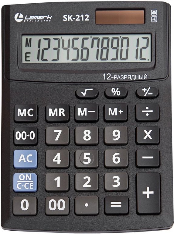 Калькулятор наст. Lamark SK-212 (12 разр., 2 питания 103x137x31 мм) черный