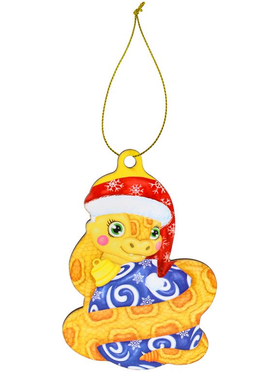 Украшение елочное из дерева "Змея на ёлочном шаре"