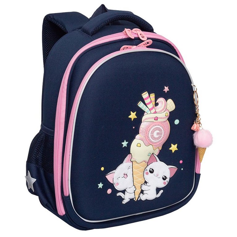 Рюкзак каркасный для девочки Grizzly 28*36*20 см., синий