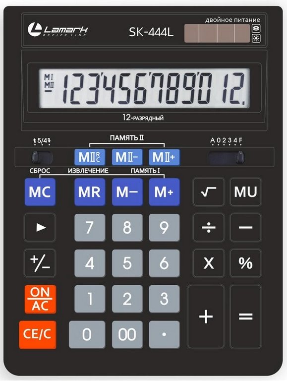 Калькулятор наст. Lamark SK-444L (12 разр., 2 питания 153x199x31 мм) черный