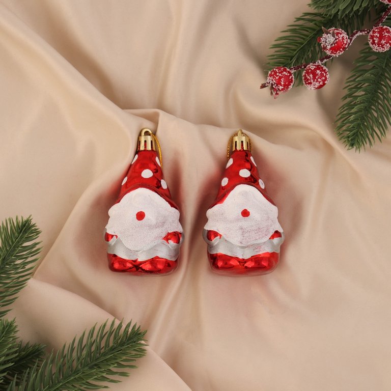 Набор украшений из пластика "Гном, колпак в горох" 2 шт/уп, 9х4,5 см красный