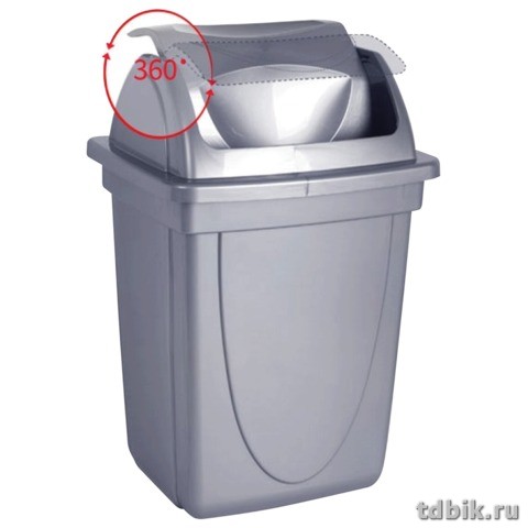 Корзина для бумаг пластиковая 12л цельнолитая, с вращающейся крышкой, серый , Стамм