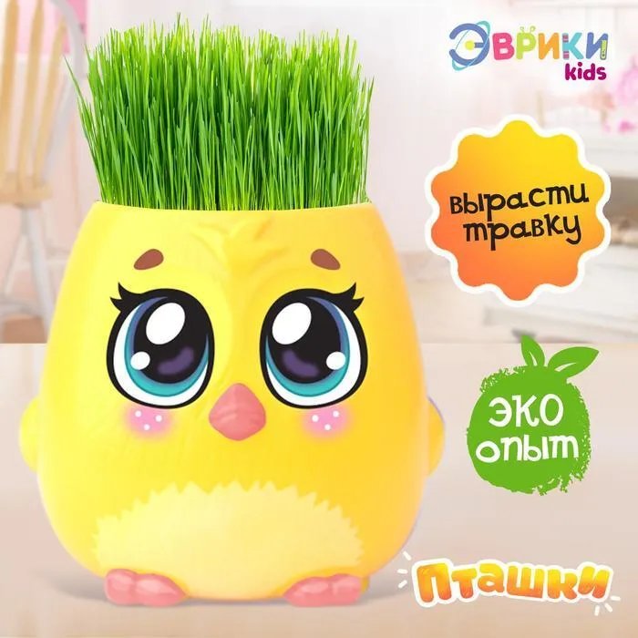 Набор для выращивания "Пташки, выращиваем травку" желтый, Эврики