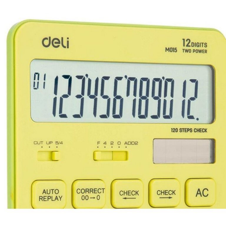 Калькулятор наст. Deli EM01551 (12 разр.) 2 питания, 175x108х15 мм, желтый