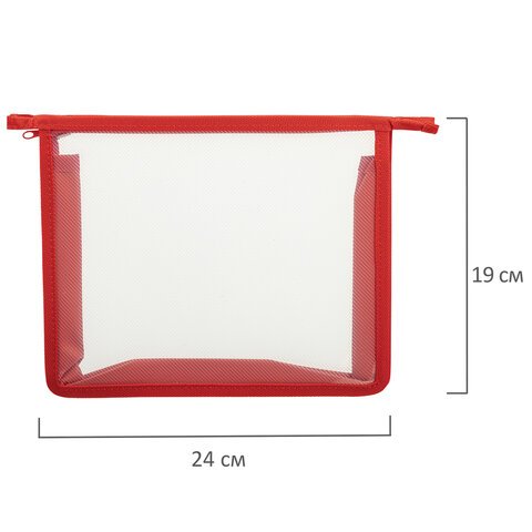 Папка для тетрадей А5 на молнии ПИФАГОР прозрачная, красная