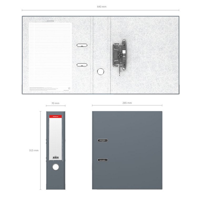 Папка-регистратор А4 70мм ErichKrause-бизнес, пл. карман на торце, метал. окантовка серая