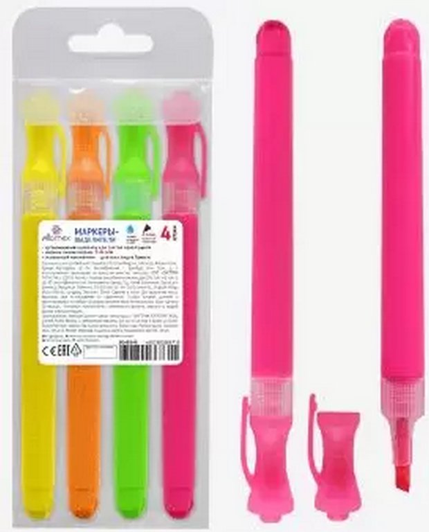 Набор текст-маркеров  4 шт Attomex "Ergonomy" 1-4 мм (желт., зелен., розов., оранж.)