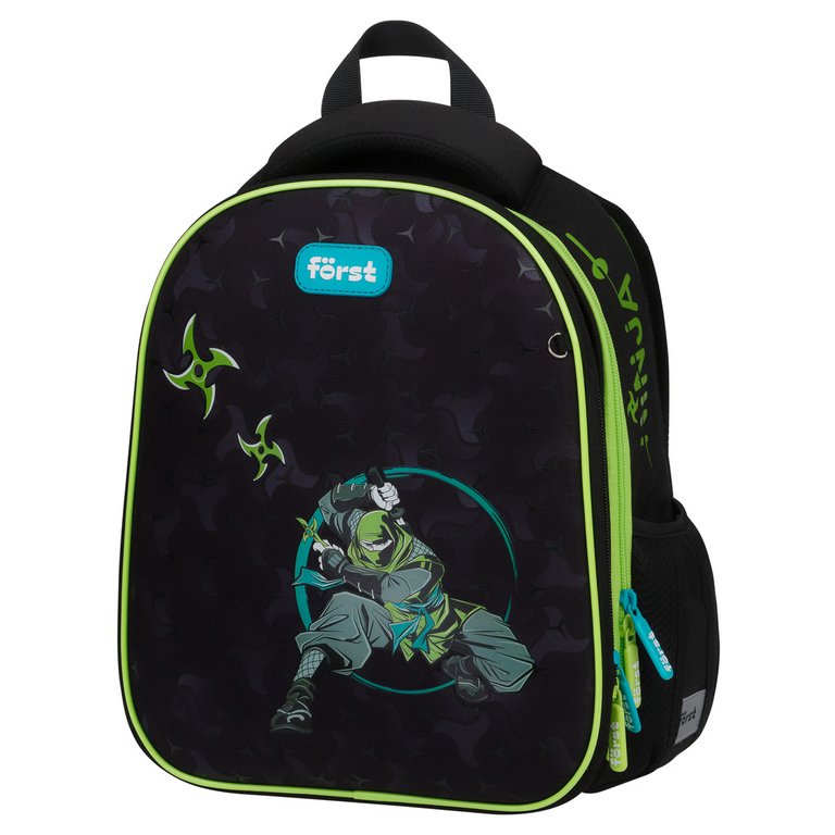 Рюкзак каркасный для мальчика Forst F-Top "Ninja" 28*36*15 см черный/салатовый, облегченный