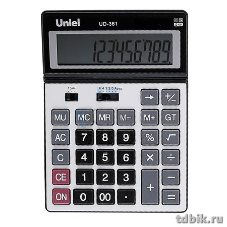 Калькулятор наст. Uniel UD-341 (12 разр., 2 питания 170*110*24мм), серый