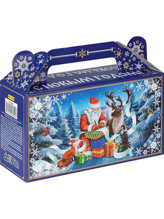 Коробка для конфет на  500 гр "Сундучок. Дед Мороз пишет письмо" (36,9*27,4*15,4см)