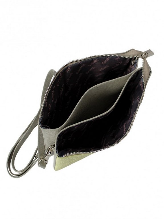 Сумка женская-клатч  D.Morelli , нат. кожа "Duo" серо-лимонная