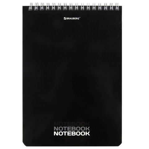 Блокнот А5  60л., 146*206 мм, на гребне BRAUBERG "Black" клетка