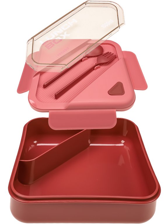 Ланч-бокс 1000 мл (с приборами, два отделения) розовый "Классический"