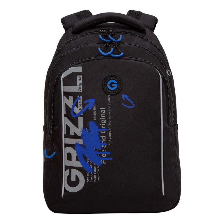 Рюкзак школьный для мальчика Grizzly 27*40*20 см, черный/синий