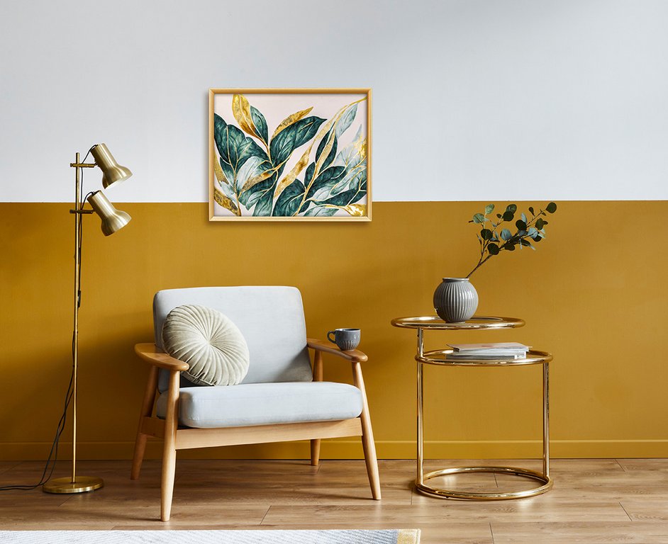 Роспись по номерам (холст) 40*50см с поталью "Листья с золотом" (основа+акрил.+кисти) 15цв.