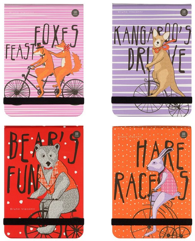 Блокнот А6 100л., 105*148 мм, обложка на резинке "Megapolis Journal. BIKE PARTY" в линейку, 4 ВИДА