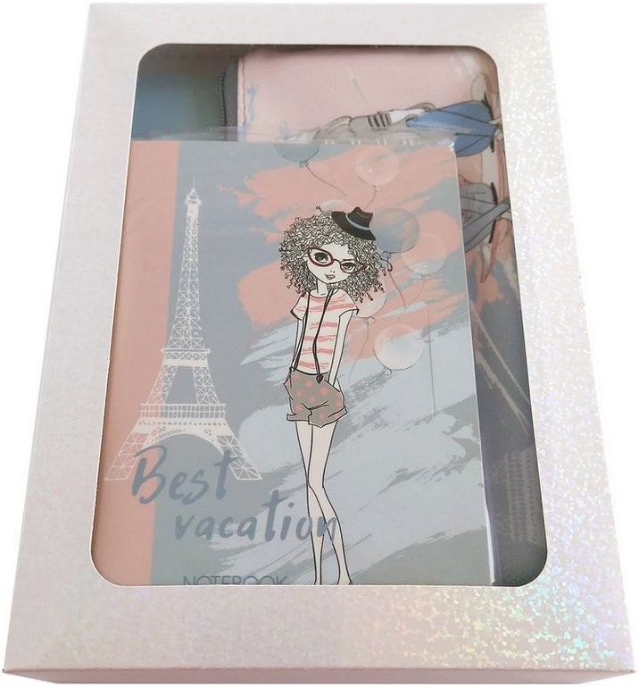 Набор подарочный "Best Vacation" тетрадь 80л., блокнот с ручкой, косметичка, Lamark