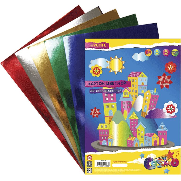 Набор цв. картона металлиз. А4 5 лист 5 цв. "deVENTE" 250 г/м