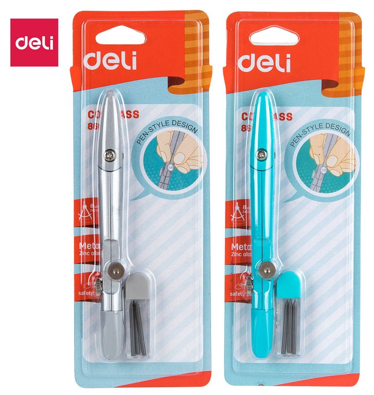 Циркуль 170 мм с набором грифелей Deli (металл)