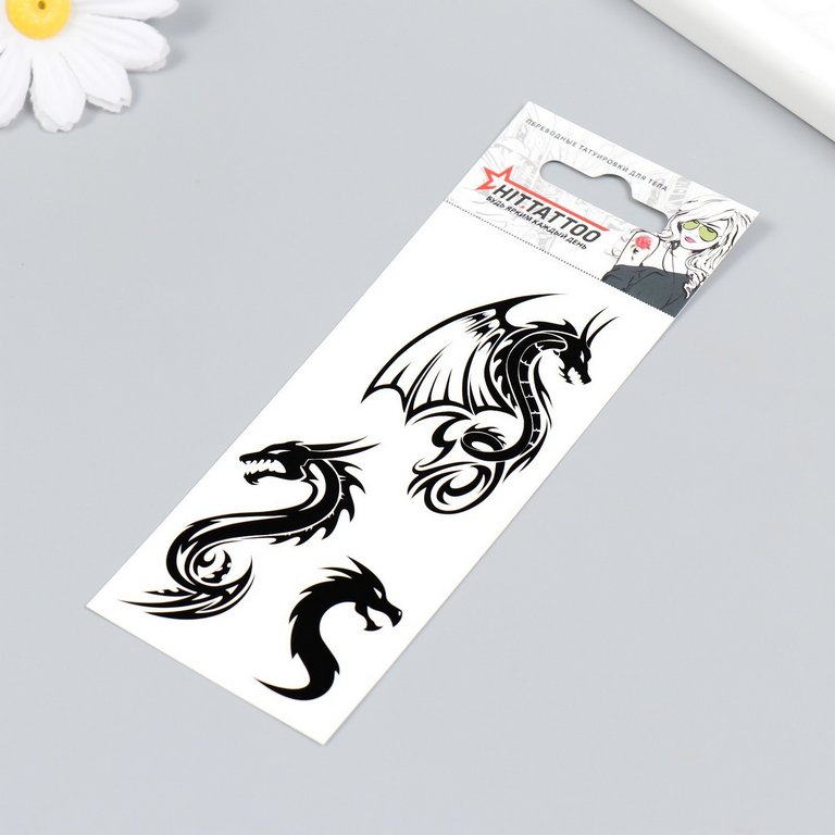 Наклейка-тату  "Драконы", 5,6х12 см, черный