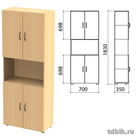 Шкаф для бумаг "Канц" полузакрытый, 4 двери (700*330*1830мм) цвет бук
