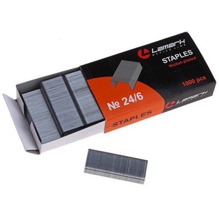 Скобы 24/6 Lamark 1000 шт/уп, оцинкованные, до 30 листов