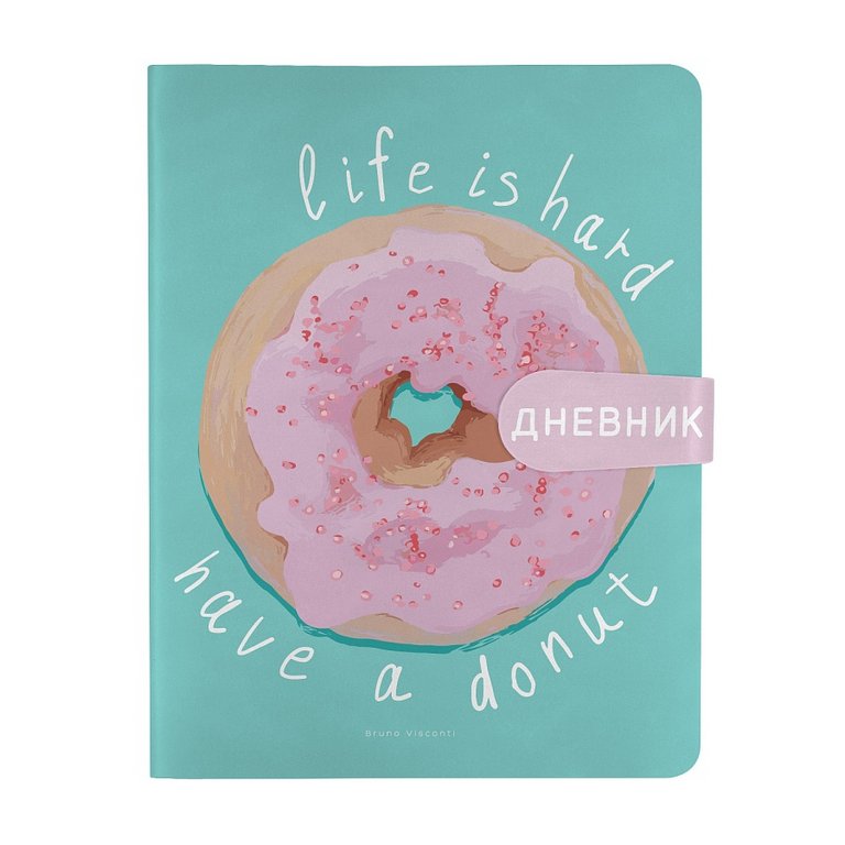 Дневник школьный мягкая обложка, кожзам BrunoVisconti "DONUT" с магнитным хлястиком
