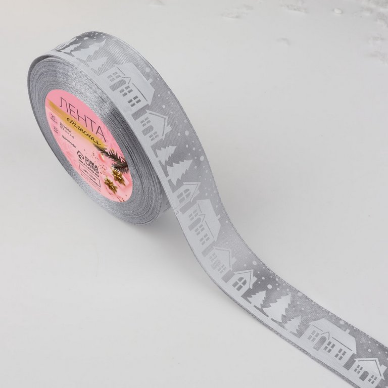 Лента атласная 2,5см*23м "Домики" ART UZOR