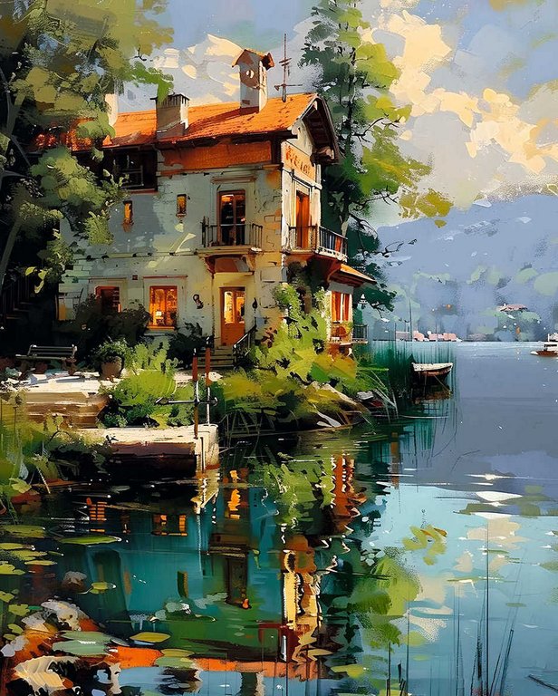 Алмазная мозаика 40*50см "Дом на озере" Феникс+